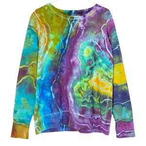 Handmade Geode Tie Dye Sweatshirt Womens Size XL Large Multi Pullover Thumbholes